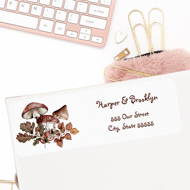 Étiquette Feuilles d'automne & Champignons Forêt Rustique  (Créateur téléchargé)