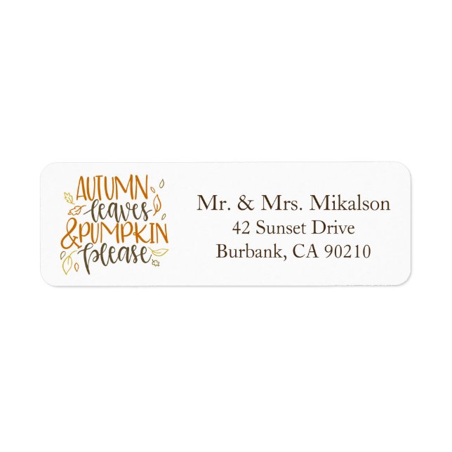 Étiquette Feuilles d'automne et Citrouilles s'il vous plaît (Devant)