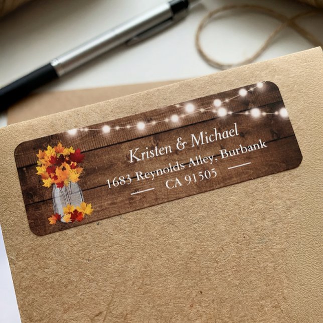 Étiquette Feuilles d'automne Mason Jar Chaîne Lumières Bois  (Créateur téléchargé)