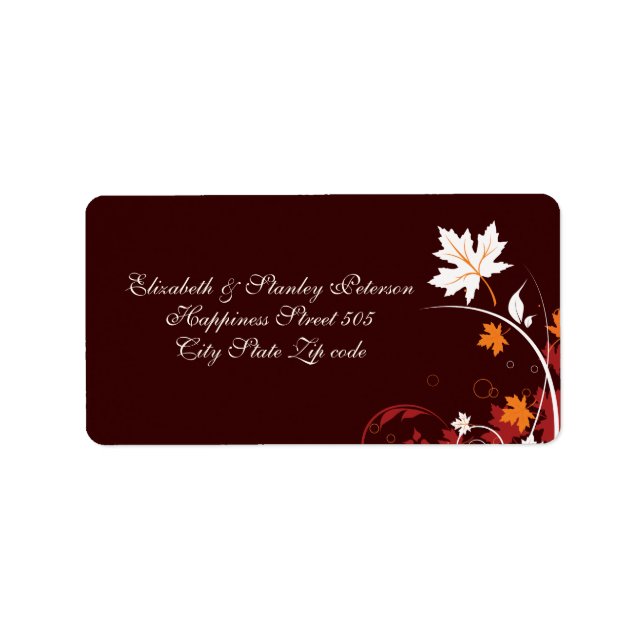 Étiquette Feuilles d'automne orange rouge blanc brun mariage (Devant)