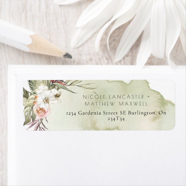 Étiquette Feuilles de palme séché, Aquarelle verte Adresse d (En situation)