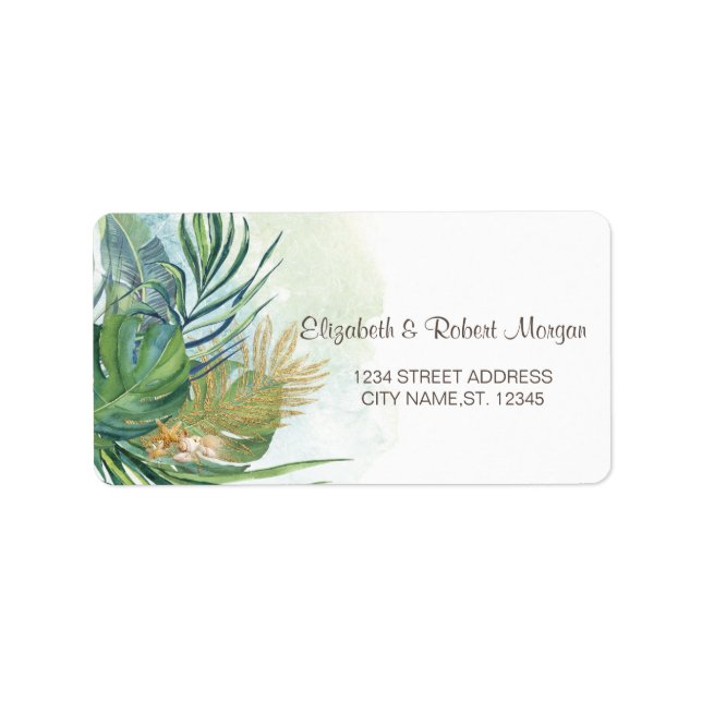 Étiquette Feuilles de Palmiers Tropicaux Mariage d'Été (Devant)