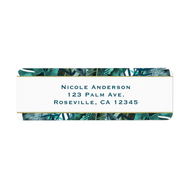 Étiquette Feuilles de Teal Vert Tropical Élégant Mariage Bla (Devant)
