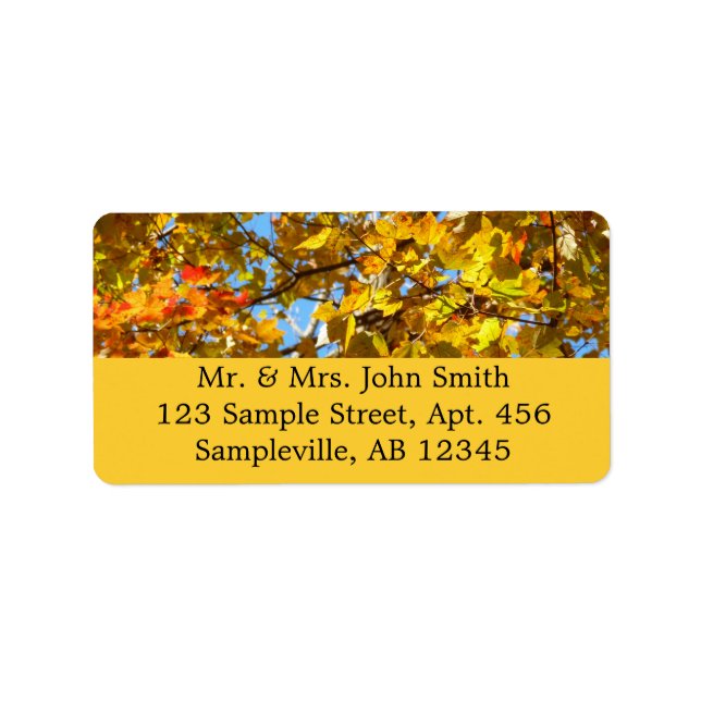 Étiquette Feuilles d'érable jaune et ciel bleu (Devant)