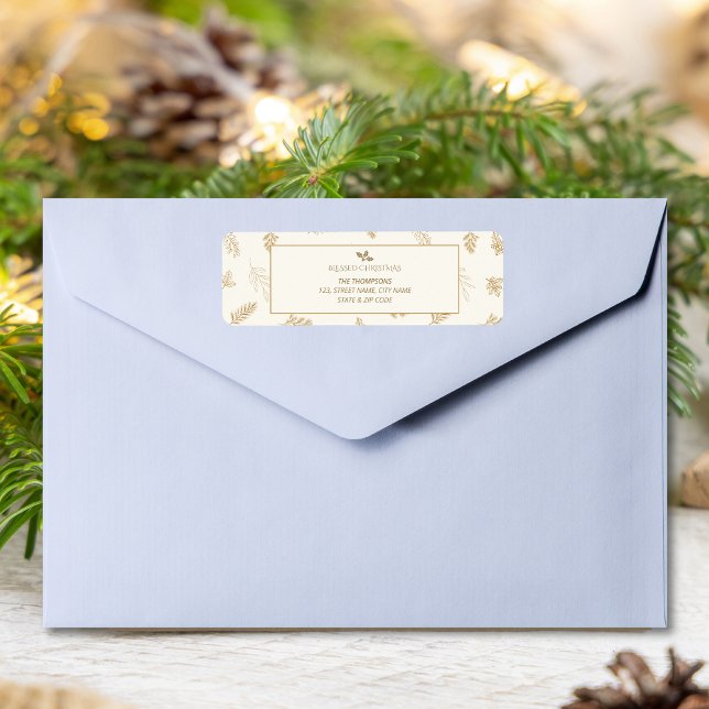 Étiquette Feuilles d'hiver élégantes en or (Créateur téléchargé)