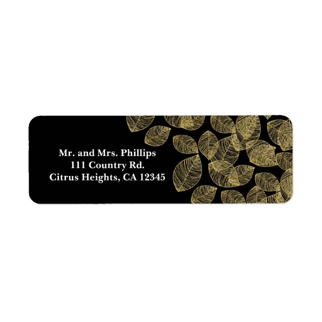 Étiquette Feuilles d'or Élégance Automne Noir Mariage (Devant)