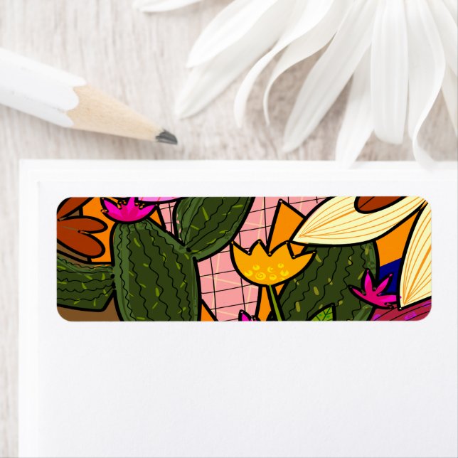 Étiquette Feuilles et fleurs tropicales abstraites  (En situation)
