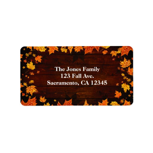 Étiquette Feuilles Pailletées de l'Automne Rustique et Éléga (Devant)