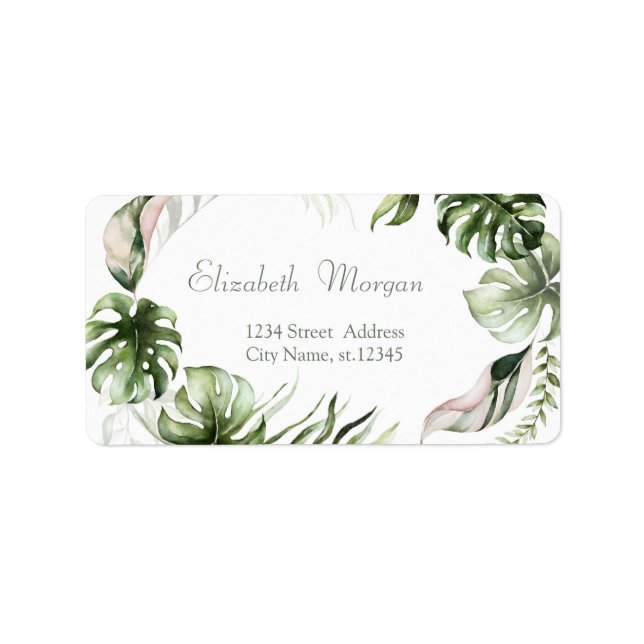 Étiquette Feuilles tropicales aquarelle verdure  (Devant)