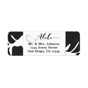 Étiquette Feuilles Tropicales Noires Mariage Blanc & Or