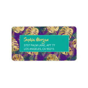 Étiquette Feuilles tropicaux Gold/Green NomAdresse Purple/Tu