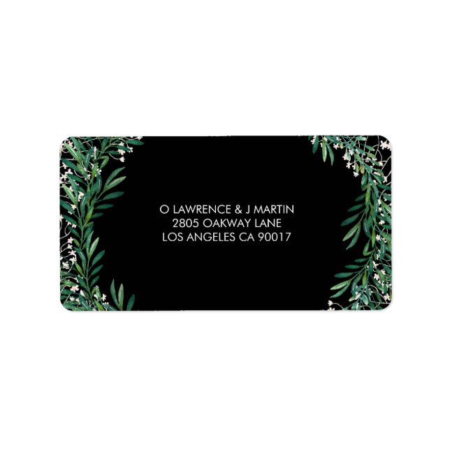 Étiquette Feuilles verdoyants & Florets Noirs (Devant)