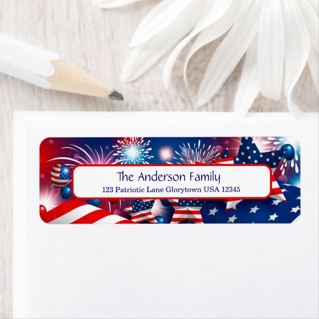 Étiquette Feux d'artifice, étoiles et drapeaux (En situation)
