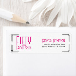 Étiquette Fifty and Fabulous Hot Pink Art Deco 50th Birthday