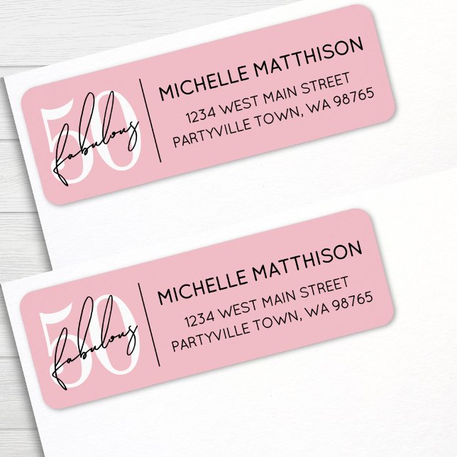 Étiquette Fifty Fabulous Blush Pink 50th Birthday Address (Fifty Fabulous Blush Pink 50th Birthday Address label)