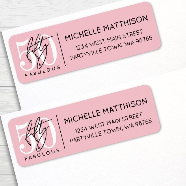 Étiquette Fifty Fabulous Pink 50th Birthday Return Address (Fifty Fabulous Pink 50th Birthday Return Address label)