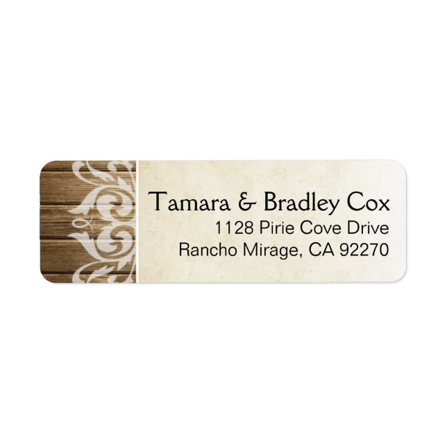 Étiquette Filigree en bois rustique | blanc brun (Devant)
