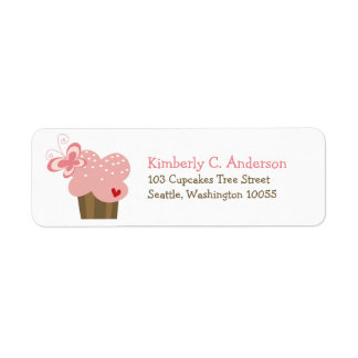 Étiquette Fille anniversaire papillon cupcake rose fantaisis