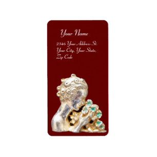 Étiquette FILLE AUX FLEURS, or, rouge