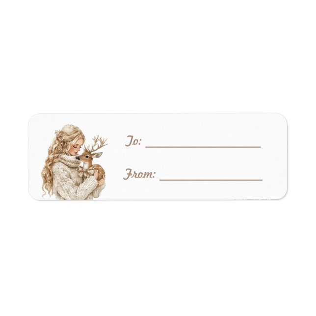 Étiquette Fille blonde cerf Noël  (Devant)