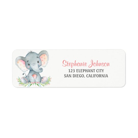 Étiquette Fille d'éléphant d'aquarelle