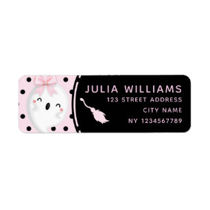 Étiquette Fille d'Halloween Anniversaire Pink Black Polka po