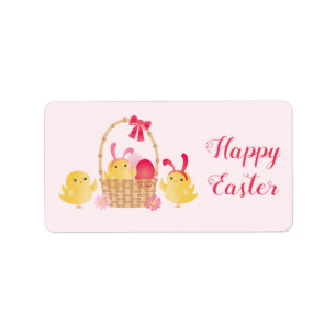 Étiquette Fille Joyeux Poussins de Pâques rose