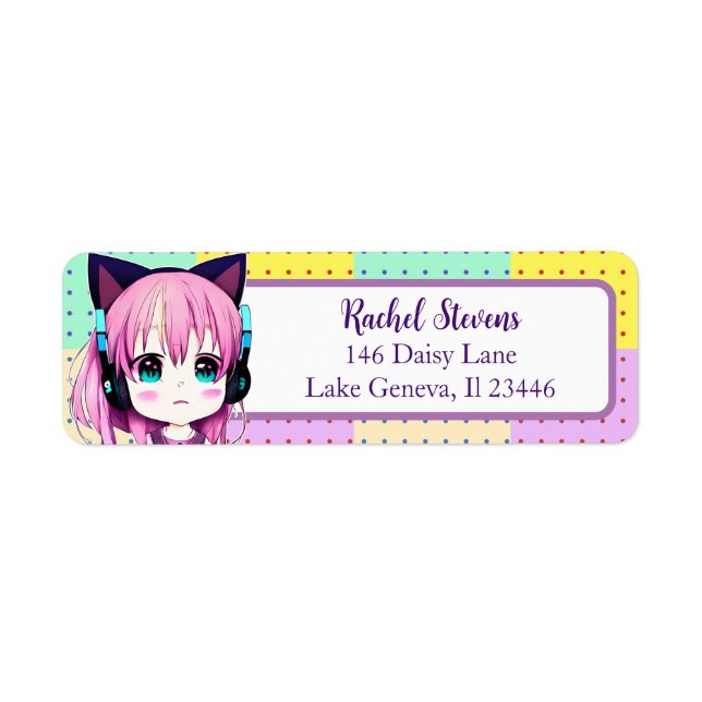 Étiquette Fille Kawaii avec écouteurs (Devant)