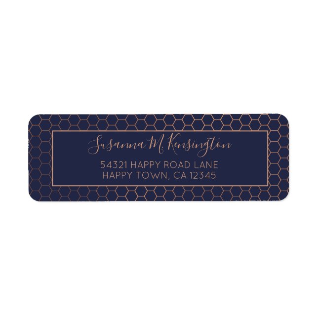 Étiquette Fille Marine et Rose Gold Foil Hexagon géométrique (Devant)
