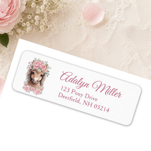 Étiquette Fille Mignonne Cheval Floral Rose Premier Annivers
