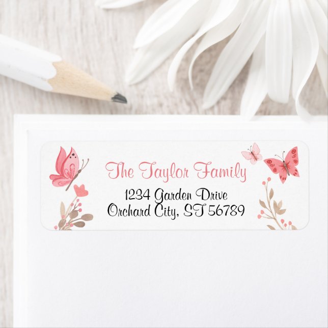 Étiquette Fille mignonne papillons rose floral retour (En situation)