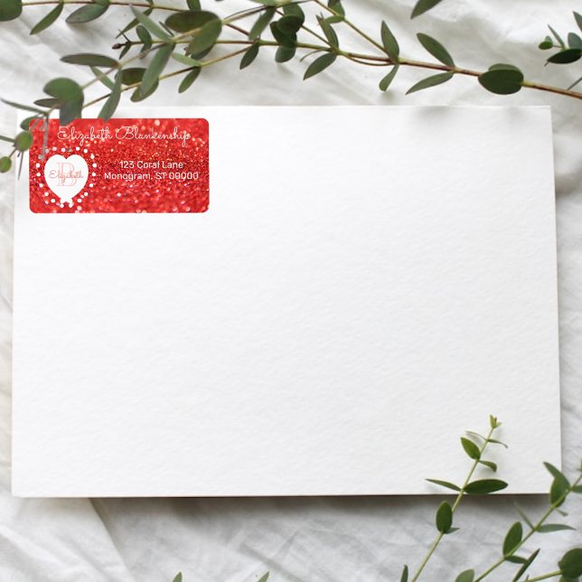 Étiquette Fille Monogramme Coral Parties scintillant Bokeh P (faux orange glitter address label used as a return address label)