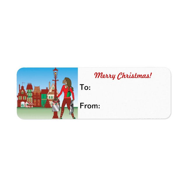 Étiquette Fille Noël shopping avec sacs habillés mode (Devant)