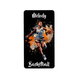 Étiquette Filles Basketball Aquarelle Personnalisée