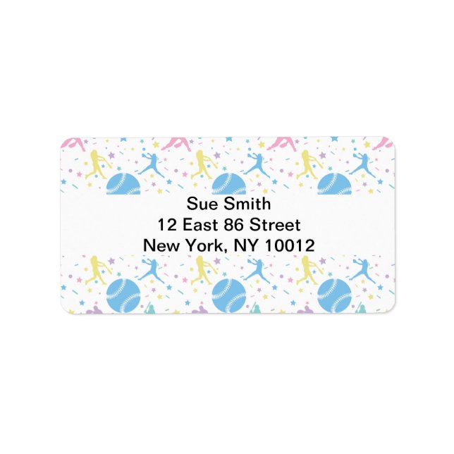 Étiquette Filles Softball - Girly Baseball Silhouette Stars (Devant)