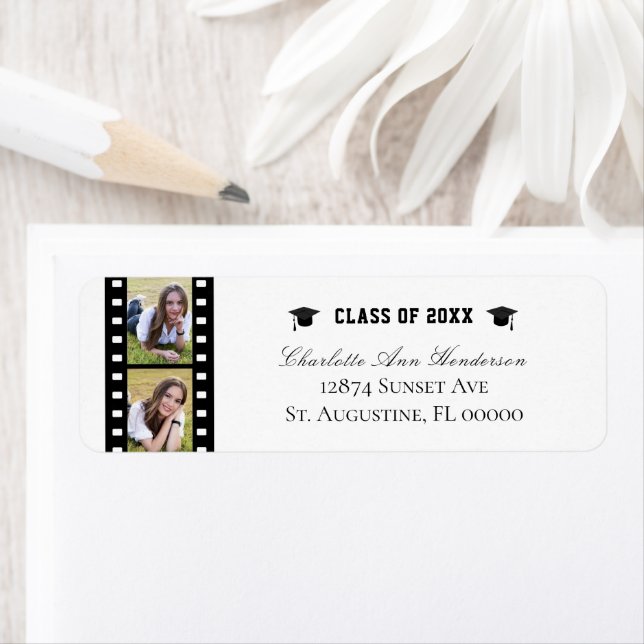 Étiquette Filmstrip Photo Collage Adresse de graduation (En situation)