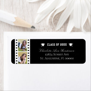 Étiquette Filmstrip Photo Collage Graduation Black Adresse