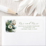 Étiquette First Christmas Elegant Green Return Adresse<br><div class="desc">Célébrez votre premier Noël en tant que nouveau mariés avec nos étiquettes d'adresse de retour First Christmas Elegant Greenery. Avec une touche de verdure luxuriante et fleurie, nos étiquettes mettent en valeur votre nouveau statut de "Mr et Mrs" avec votre nom et adresse dans une police verte coordonnée. Ils ajoutent...</div>