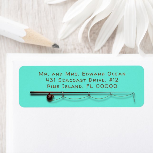 Étiquette Fishing Rod Fisherman Return Address Label (En situation)