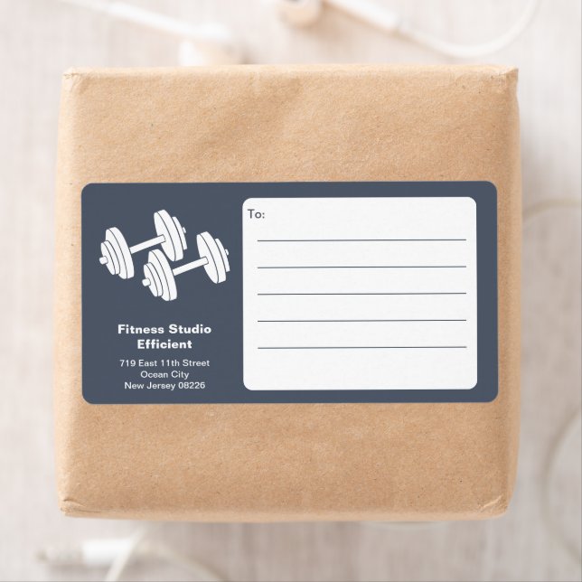 Étiquette Fitness Studio Dumbbell Grey White Shipping (En situation)