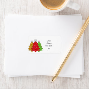 Étiquette Flacon de neige de l'arbre de Noël rouge étincelan