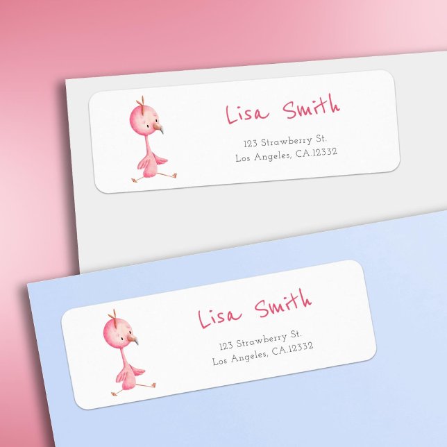 Étiquette Flamant Rose Adresse de l'expéditeur (Créateur téléchargé)