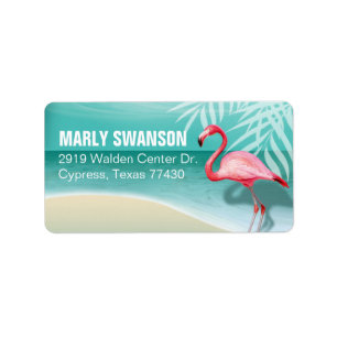 Étiquette Flamant rose Beach   aqua