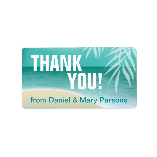 Étiquette Flamant rose Beach Merci | aqua (Devant)