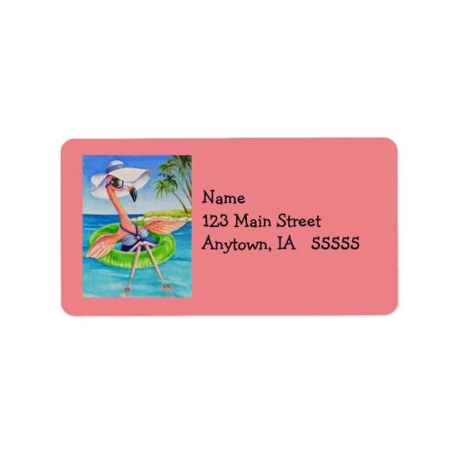 Étiquette Flamant rose rose blanc no 3 Aquarelle Art (Devant)