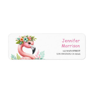 Étiquette Flamant rose rose Filles Aquarelle Tropicale Adres