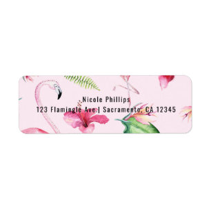 Étiquette Flamant Rose Tropical Hibiscus Floral Fun
