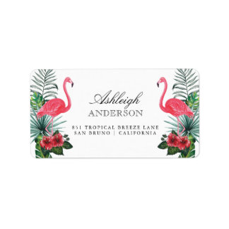 Étiquette Flamants roses et ananas | Flore tropicale