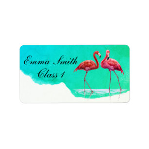 Étiquette Flamingos Personalized School Label