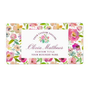 Étiquette Fleur Chic Mint & Blush Pink Floral Business